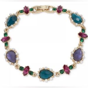 NWT Marchesa Gold-Tone Mixed Stone Pear-Shape Flex Bracelet